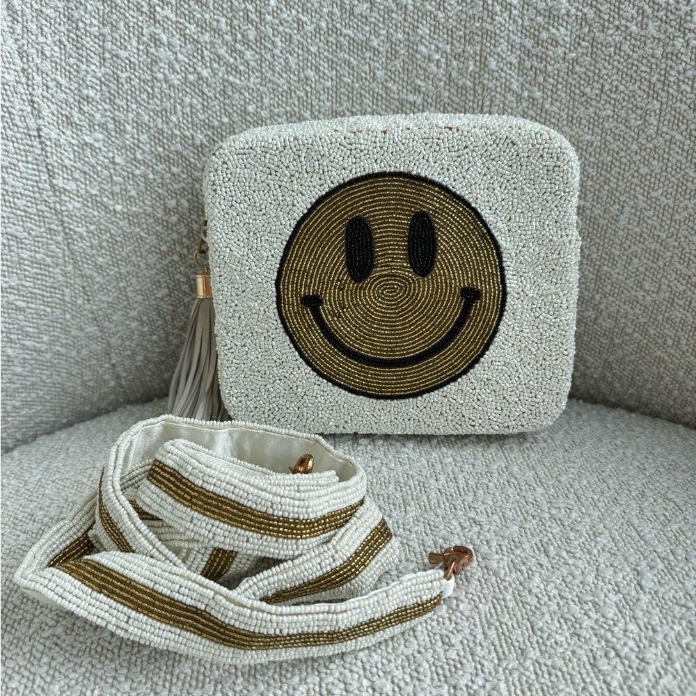 Beaded Smiley Face Clutch with Strap